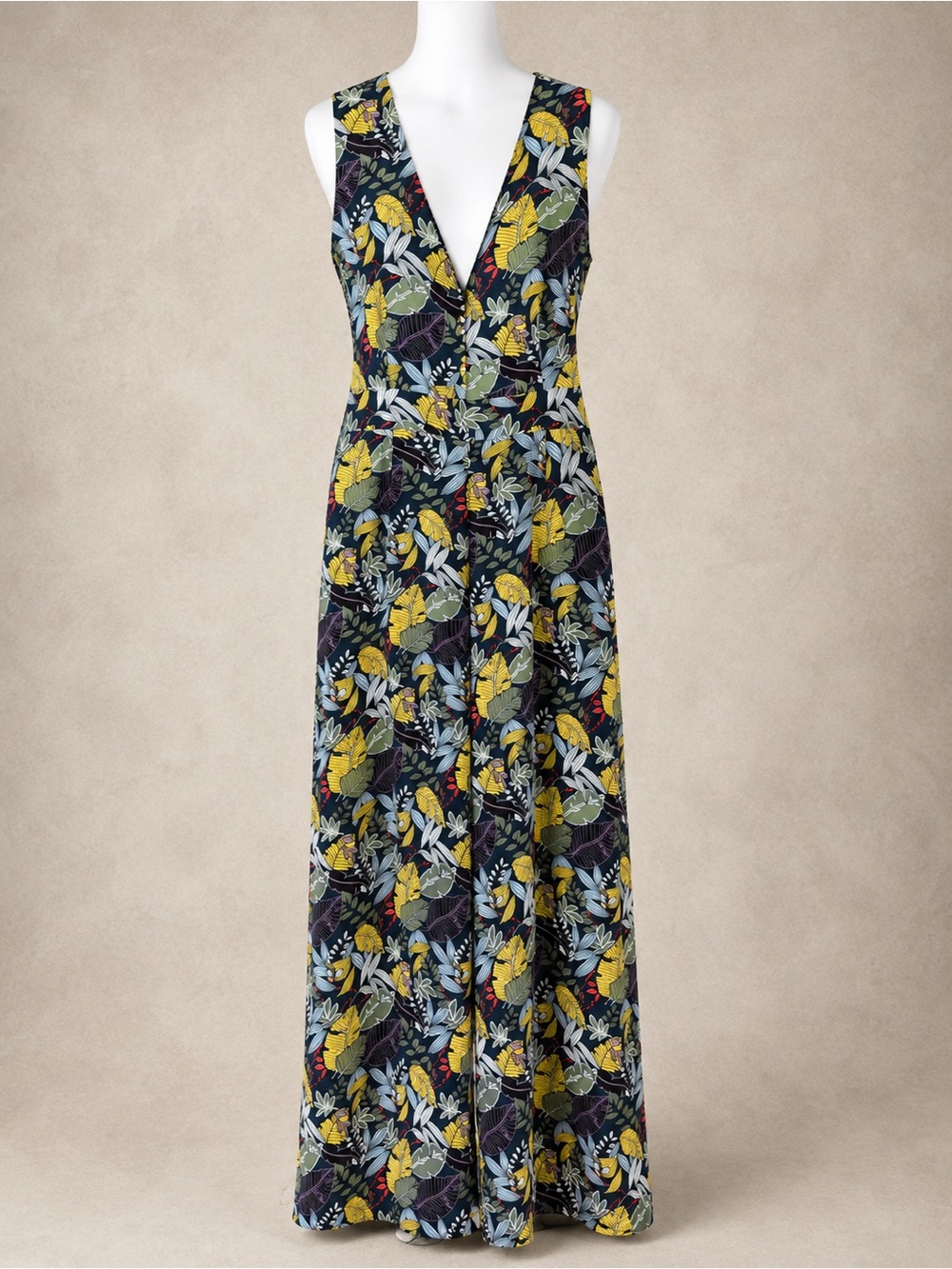 Skies Are Blue Tropical Leaf Print Wide Leg Jumpsuit